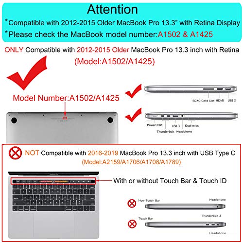 MOSISO Funda Dura Compatible con MacBook Pro 13 Retina A1502 / A1425 (Versión 2015/2014/2013/fin 2012), Ultra Delgado Carcasa Rígida Protector de Plástico Cubierta, Aguamarina