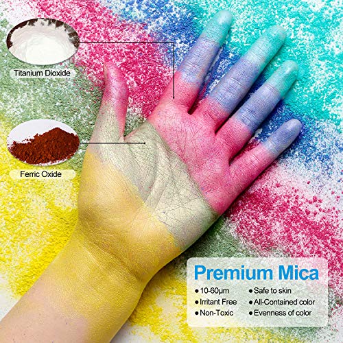 MOSUO Pigmentos en Polvo, 5g*30 Colores Natural Mica Tintes para teñir Resina Epoxi, Jabones, Slime, Cera, Pintura, Vela, Uñas, Cosmético y Arte de Bricolaje - Metalizados Colorante