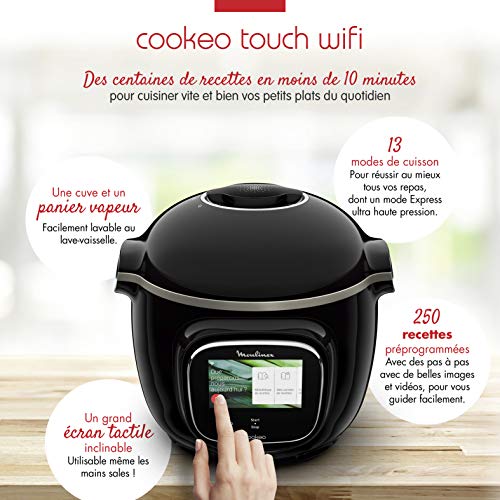 Moulinex Cookeo Touch - Olla inteligente de alta presión WiFi Touch Connect Negro