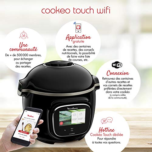 Moulinex Cookeo Touch - Olla inteligente de alta presión WiFi Touch Connect Negro