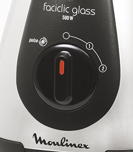 Moulinex Faciclick Cristal LM310E10 Batidora de vaso con potencia de 500 W regulables a través de dos velocidades, vaso de cristal de 1.25 litros, permite picar hielo, pies de goma antideslizantes