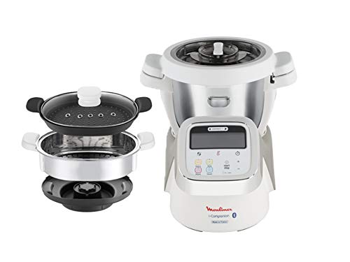 Moulinex i-Companion HF900110 - Robot de cocina Bluetooth 13 programas, hasta 6 personas, incluye cuchilla picadora, batidor, mezclador, amasador, triturador y cesta de vapor, Acc. cortador + vapor