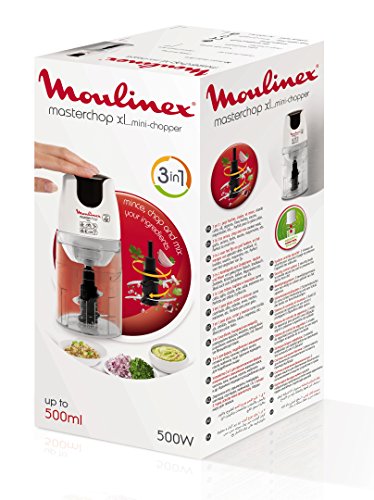 Moulinex Masterchop XL Picadora con 4 Cuchillas, Sistema de Seguridad, 500 W, Negro, Blanco