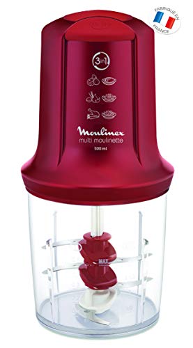 Moulinex Multimoulinette - Picadora, 3 cuchillas, 500 W, 0.5 L, acero inoxidable/plástico, color rojo rubí