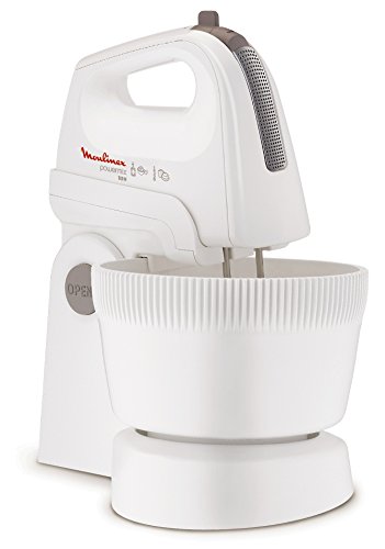 Moulinex Power Mix HM615110, 5 velocidades y Turbo, Varillas batidoras y amasadoras, Bol Inclinado con Giro automático de 3,3 litros, Contiene espátula de Mezclado, 500 W, Blanco