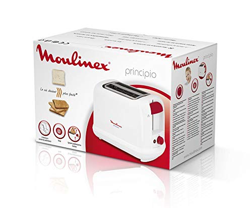 Moulinex Principio LT160111 - Tostadora de dos ranuras cortas con bandeja recoge-migas con 7 niveles de tueste, motor de 850 W, modo descongelación y botón apagado, para gran variedad de pan