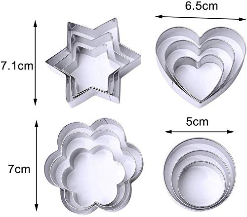 MOULLY Lote de 12 cortadores de galletas de pastelería, molde de galletas de metal Cortadores de galletas de acero inoxidable