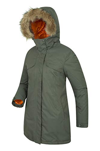 Mountain Warehouse Inferno Parka Chaqueta de Invierno para Mujer - Transpirable, Aislamiento de Microfibra, Ajustable, Piel sintética Desmontable, Resistente al Agua Caqui 40