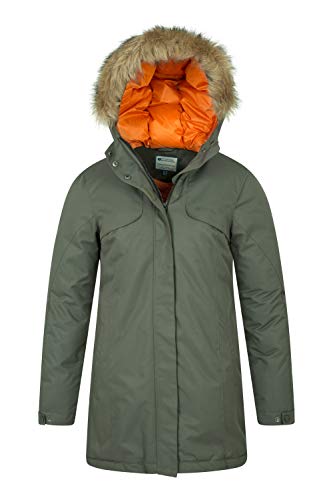 Mountain Warehouse Inferno Parka Chaqueta de Invierno para Mujer - Transpirable, Aislamiento de Microfibra, Ajustable, Piel sintética Desmontable, Resistente al Agua Caqui 40