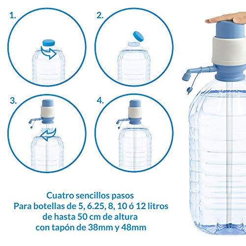 MovilCom® - Dispensador Agua para garrafas | Dosificador Agua garrafas Compatible con Botellas (Pet) de 2,5, 3, 5, 6, 8, 10 y 12 litros | para Botellas con el tapón diámetro 38mm y 48mm