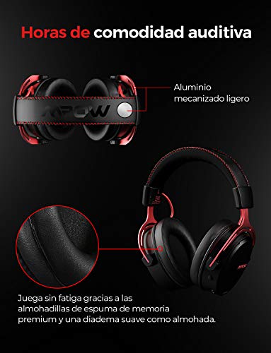 Mpow Auriculares Gaming para PS4, PC, Xbox One, Estéreo Cascos Inalámbricos para Juegos con Micrófono con Cancelación de Ruido,Espuma de Memoria, Sonido Envolvente, Transmisor USB Incluido