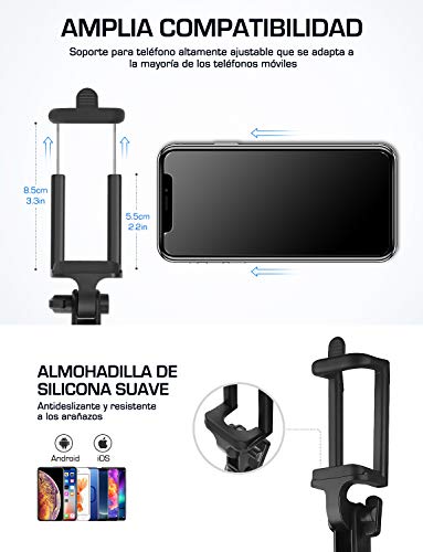 Mpow Palo Selfie Movil, Selfie Stick Bluetooth Diseño ligero, inalámbrico palo selfie con Bluetooth Remoto Compatible iPhone 11/11 Pro Max/XS Max /XR/X/8/7/ 6, Galaxy S10/S9/S8, etc