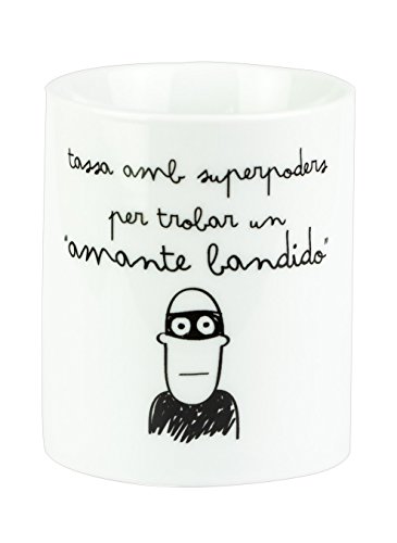 Mr. Wonderful Taza con Superpoderes para Encontrar un Amante Bandido con Contenido en Catalán, Porcelana, Blanco, 7 cm