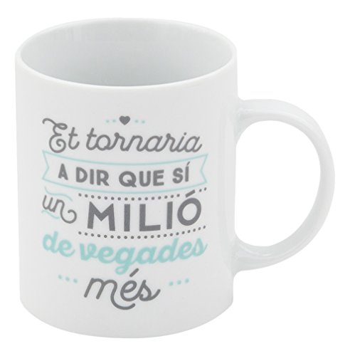 Mr. Wonderful Taza Te volvería a Decir Que sí un millón de Veces más con Contenido en Catalán, Porcelana, Blanco, 7 cm