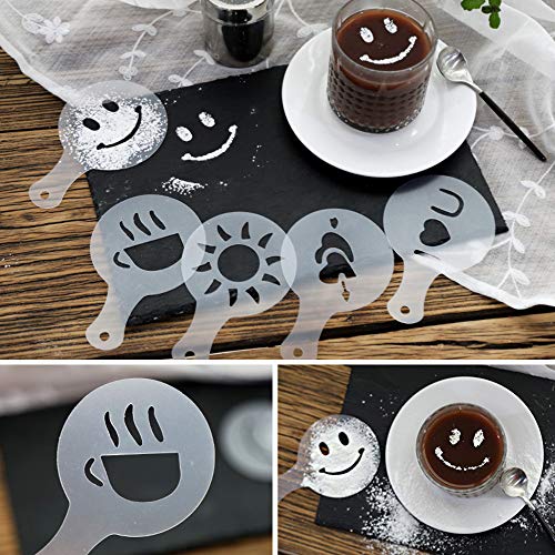 mreechan Tamiz Café,Juego de 3 espolvoreadores de acero inoxidable con tapa de malla fina, con 16 plantillas de Café,Ideal para Decorar y Dibujar en tu Postre y Café