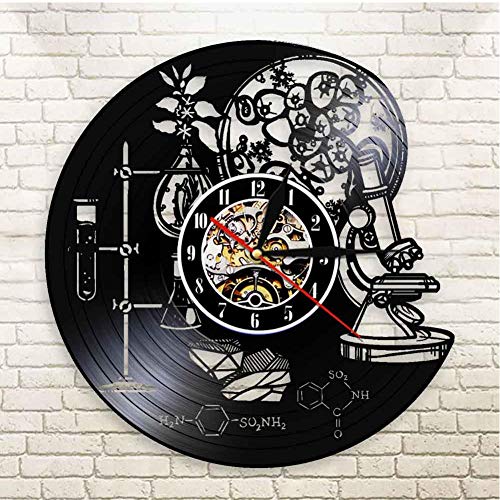 MRQXDP Biología Química Ciencia Instrumento Reloj de Pared Molécula de oxígeno Fórmula química Arte de la Pared Decoración Reloj de Pared con Registro de Vinilo