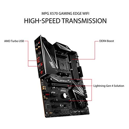 MSI Mpg X570 Gaming Edge Wi-Fi - Placa Base (Chipset AMD X570, DDR4, Audio Boost, Intel Lan, Socket AM4, Wi-Fi, HDMI, Soporta AMD Pocesadores) Color Negro