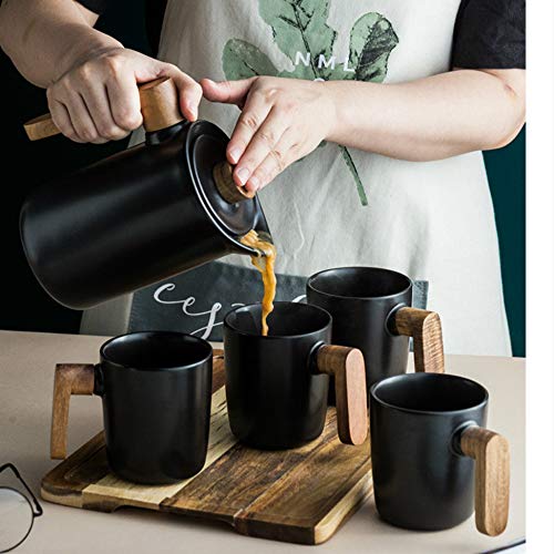MSNLY Nordic Wooden Handle Creative Home Large-Capacity Water Utensils Ceramic Cold Kettle Water Cup Set Coffee Pot Set