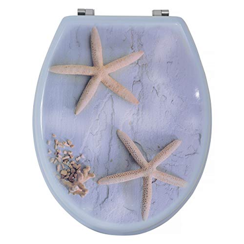 MSV 140546 - Asiento de Inodoro (DM y Acero Inoxidable, 42,5 x 36,5 x 1,6 cm), diseño de Estrellas de mar