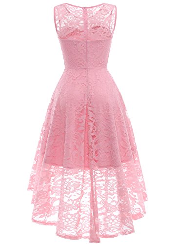 MUADRESS Vestido Cóctel Vintage A-línea Hi-Lo Elegante Mujer Flor Encaje Vestidos De Fiesta Rosa Clara XS