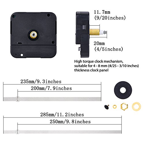 Mudder Movimiento de Reloj de Cuarzo de Par Alto Motor de Mecanismo con Agujas Rectas Largas de 250 mm/ 9,8 Pulgadas (Plateado)