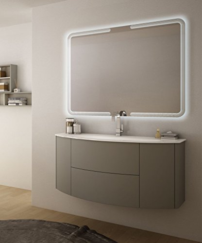 Mueble baño suspendido moderno Eden Push gris topo, talla CM 120, con espejo de LED y lavabo de cristal