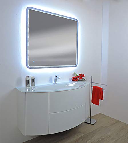 mueble de baño suspendido Eden Touch Blanco, 90 cm., Lavabo Cristal Sin Espejo de LED