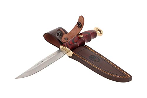 Muela Cuchillo RANGER-12 Hoja de Acero MoVa de 12 cm y empuñadura prensada de Coral para Caza, Pesca, Supervivencia y Bushcraft Realizado en Ciudad Real + Portabotellas de Regalo