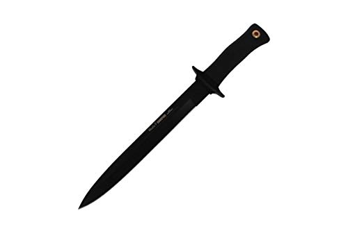 Muela Cuchillo SCORPION-26G hoja de acero MoVa de 26 cm teflonada y empuñadura de goma para Caza, Pesca, Supervivencia y Bushcraft Realizado en Ciudad Real + Portabotellas de regalo