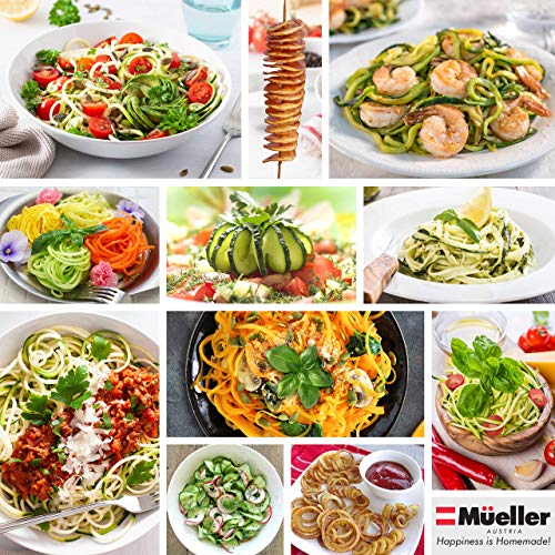 Müeller Spiral-Pro Profesional 4-Blade Spiralizer, Nuevo diseño Superior, Mejor Spiralizer, sólo 4 Hojas para Hacer Redondo Verduras Pasta, no Plano en Juliana Pasta