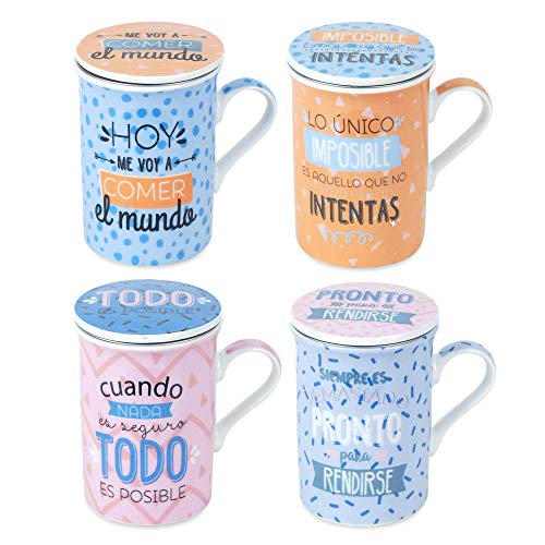 Mug Taza con Filtro Metal x4 Colores 11 cm