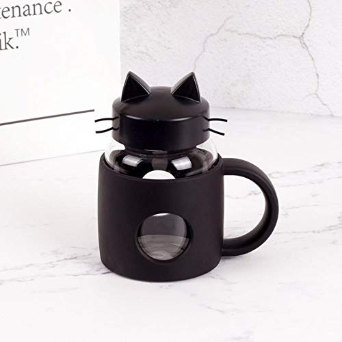 Mug Taza Gift Birthday Taza De Cristal Linda Del Gato De 280 Ml Con Tapa Café Té Drinkware Taza Viaje Al Aire Libre Venta Al Por Mayor Cocina Gadgets De Cocina Accesorios, Negro