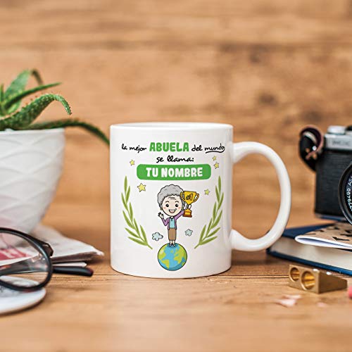 MUGFFINS Taza Abuela (Personalizable con Nombre) - La Mejor Abuela del Mundo - Taza Desayuno Personalizada/Idea Regalo Original/Día de la Madre para Abuelitas. Cerámica 350 mL