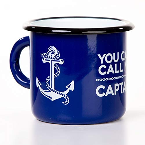 MUGSY.de YOU CAN CALL ME CAPTAIN - Taza esmaltada con diseño de ancla marítima para los amantes de los capitanes, los navegantes y los barcos