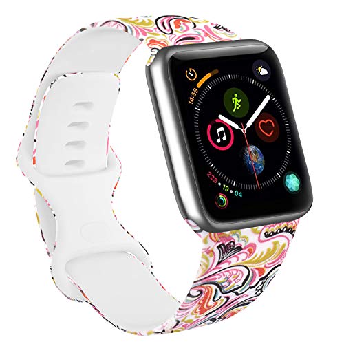 Mugust Correa Compatible con Apple Watch 38mm 40mm 42mm 44mm, Silicona Suave Patrón Impresión Repuesto Pulsera para iWatch Series 5 4 3 2 1 (42mm/44mm S/M, Nube Colorida)