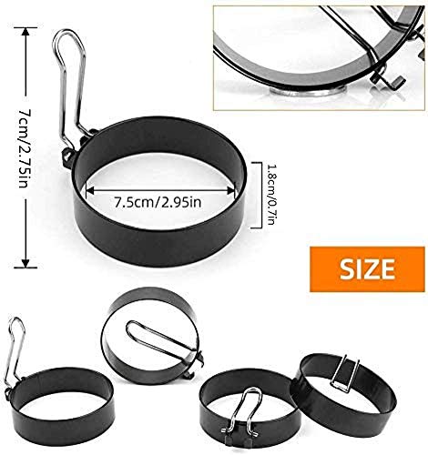 Muitar - Anillos de huevo antiadherentes para freír crumpet con un cepillo de silicona para huevos fritos, panqueques, tortitas, tortitas, tortitas, crumpetas, juego de 4