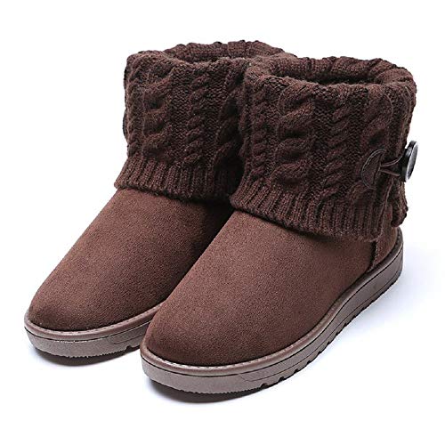 Mujer Botas De Nieve De Punto Unidas para Mujer Marrón Oscuro 37 (Talla de Suela es Asiática 38)