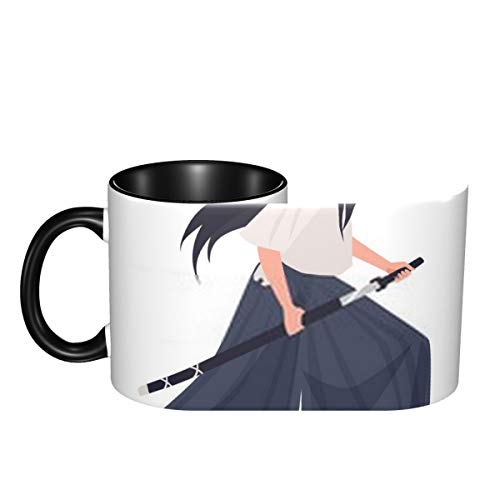 Mujer guerrera japonesa o chica samurái mujer joven en Kimon F taza de café de cerámica 11 división Gu