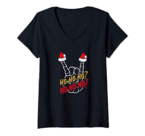 Mujer Ho Ho Ho No | Mano de hueso Navidad sarcástica divertida Camiseta Cuello V