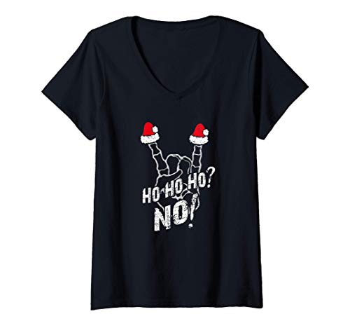 Mujer Ho Ho Ho No | Mano de hueso Navidad sarcástica divertida Camiseta Cuello V