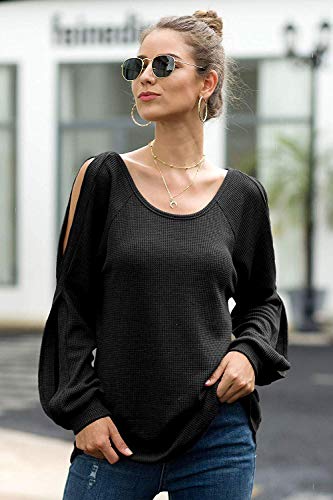 Mujer Jerséis De Moda Casual O-Cuello Ahueca hacia Fuera La Manga Linterna Estilo SóLido Gofres Camisetas Blusa Tops Pullover Suéter