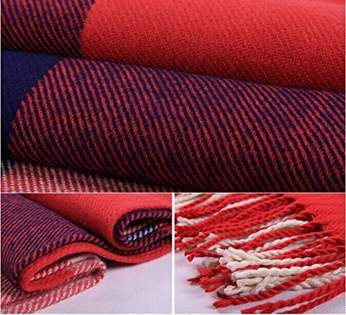Mujeres caliente Mantas Cozy Pashmina bufanda larga tartán enrejado mantón (rojo azul)