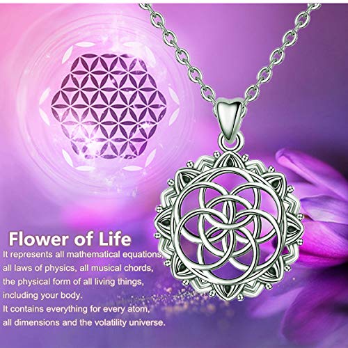 Mujeres Collares de Flor de La Vida, Plata de ley 925 Geometría Sagrada Colgante Semilla de la Vida, Collar de yoga 46CM Cadena, Joyas Espirituales de CELESTIA, Bautizo Regalos para Ninas