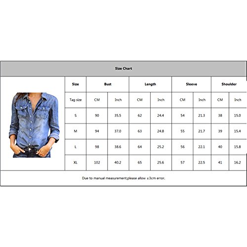 Mujeres Manga Larga Camisas Vaquero - Fashion Primavera Otoño Camisa de Jean con Botones Color Sólido Slim Blusa Boyfriend Casual Camisetas Tops Tallas Grandes