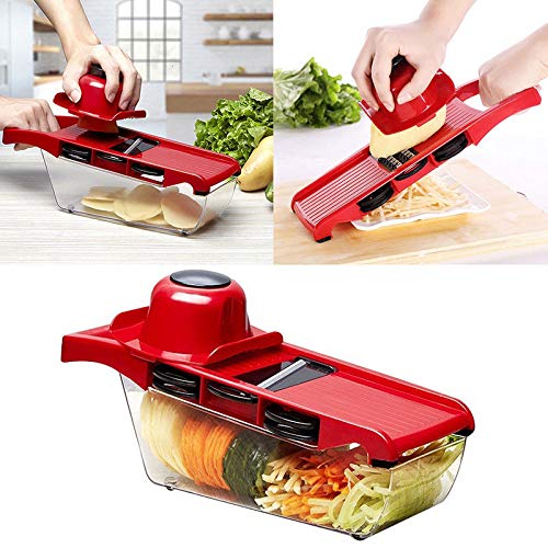 Multiusos Cortador de Verduras 7 en 1 Mandolina de Cocina, Slicer de Cocina Ralladores y Cortadores Manuales, Inoxidable Utensilios de Cocina Profesional para Cortar Frutas/Verduras