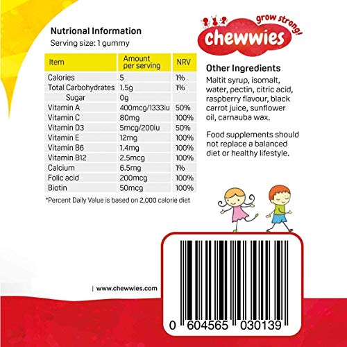 Multivitamínicos - Gomitas masticables - Vegetarianas, Veganas, Halal, Sin Azúcar y Sin Gluten, No-GMO - para adultos y niños llenos de vitaminas esenciales y micronutrientes por Chewwies Vitaminas