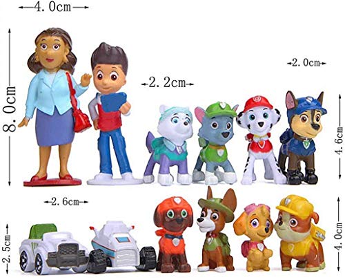 Muñecos patrulla canina,Caricatura Cake Topper/Mini Juego de Figuras, Topper de Tarta Decoración para Pasteles, Fiesta de Cumpleaños DIY Decoración Suministros（12PCS）