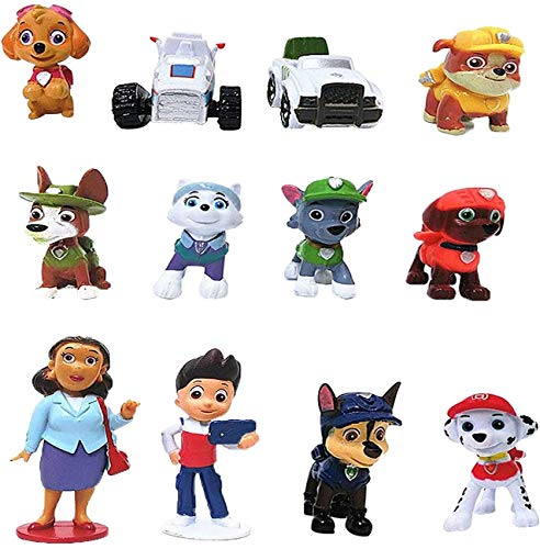 Muñecos patrulla canina,Caricatura Cake Topper/Mini Juego de Figuras, Topper de Tarta Decoración para Pasteles, Fiesta de Cumpleaños DIY Decoración Suministros（12PCS）