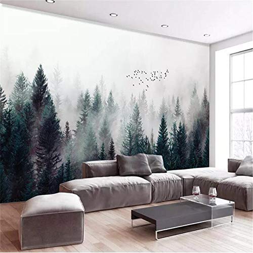 Mural, 3D, Mist Cloud Forest Nordic Bird Sofá Fondo De Pantalla Tapiz Para El Hogar, 250Cm (W) X 175Cm (H)