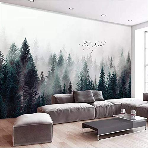 Mural, 3D, Mist Cloud Forest Nordic Bird Sofá Fondo De Pantalla Tapiz Para El Hogar, 250Cm (W) X 175Cm (H)